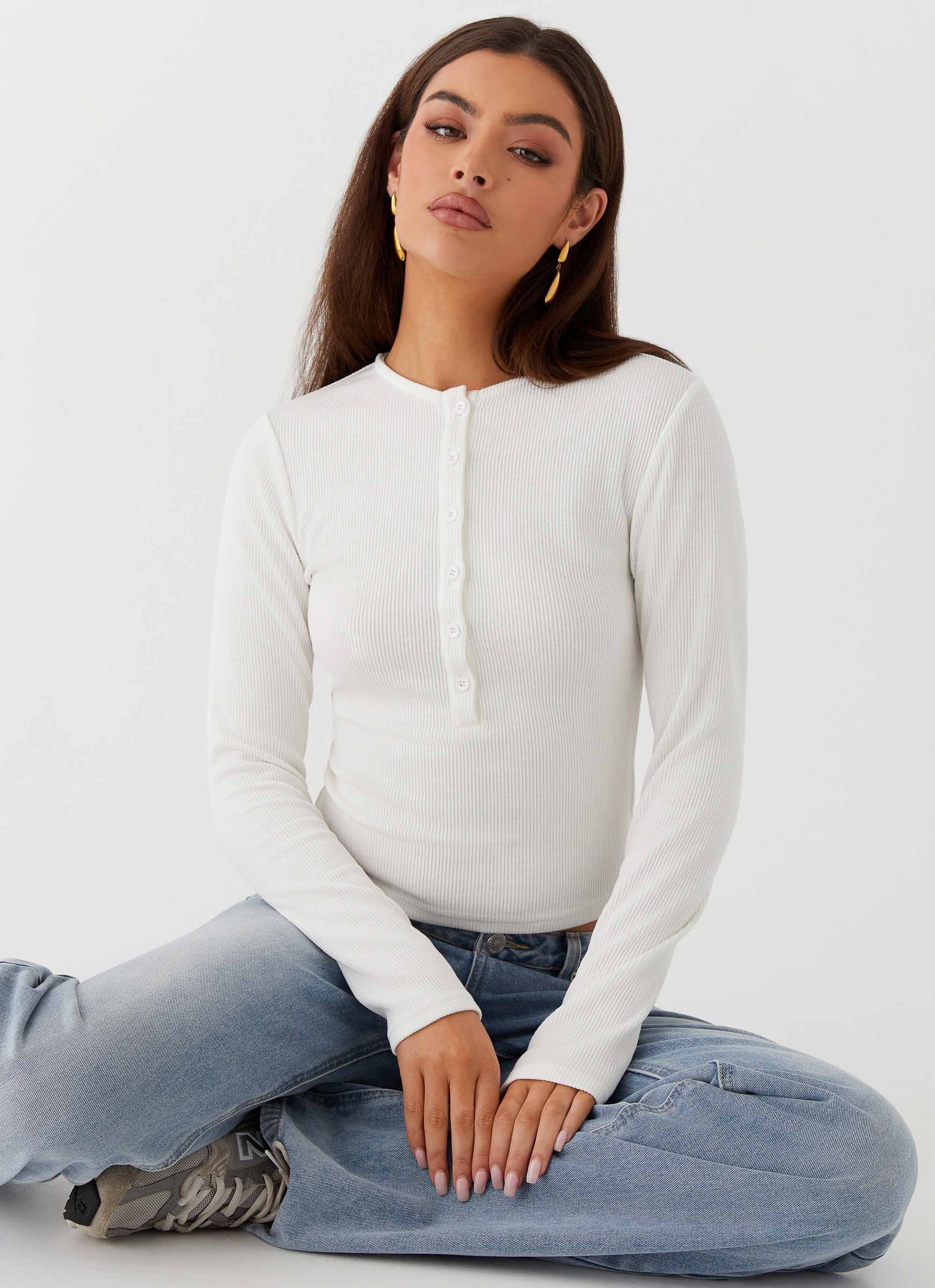Kellie Long Sleeve Knit Top - White