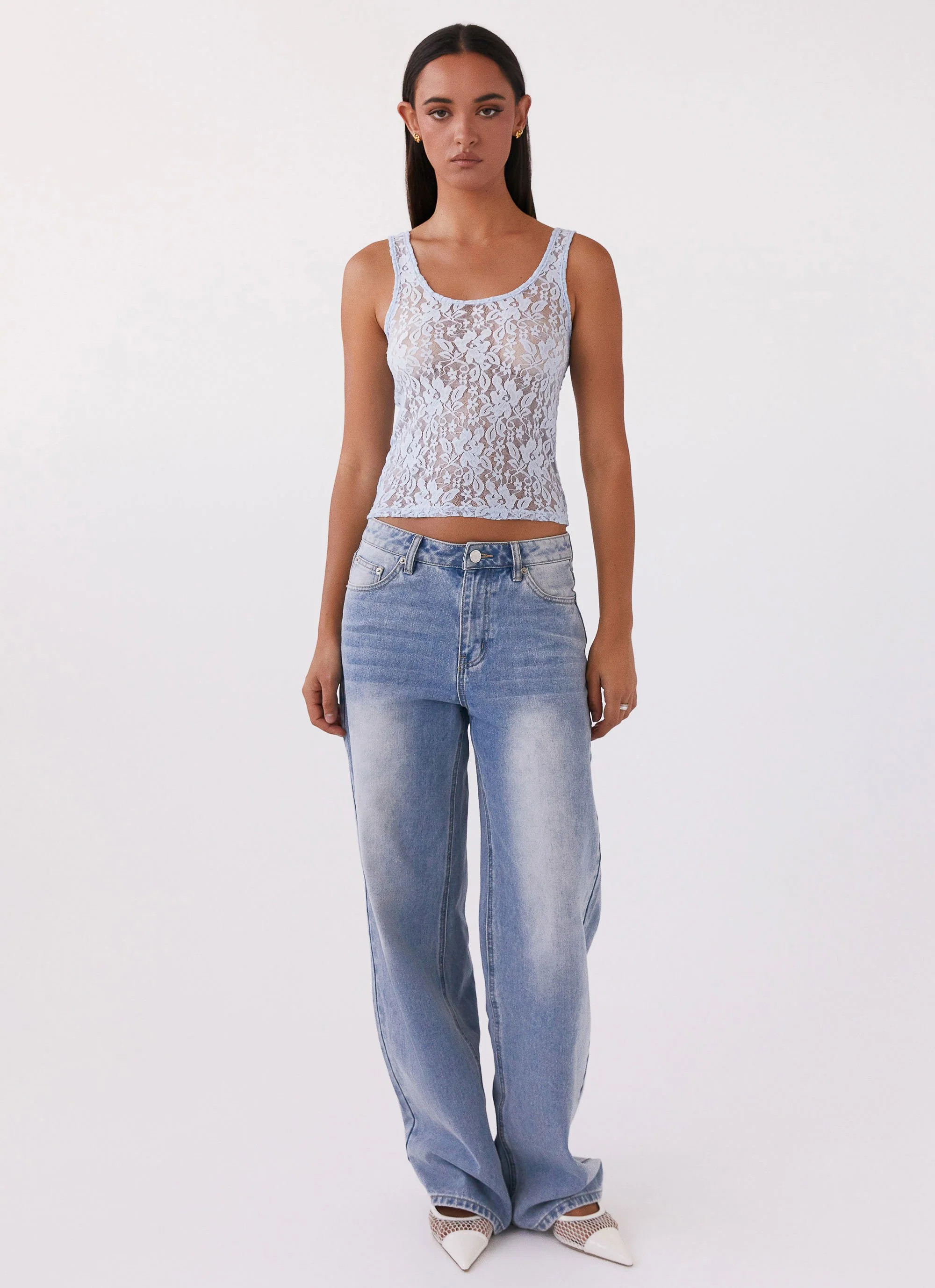 Madeline Lace Cami Top - Baby Blue
