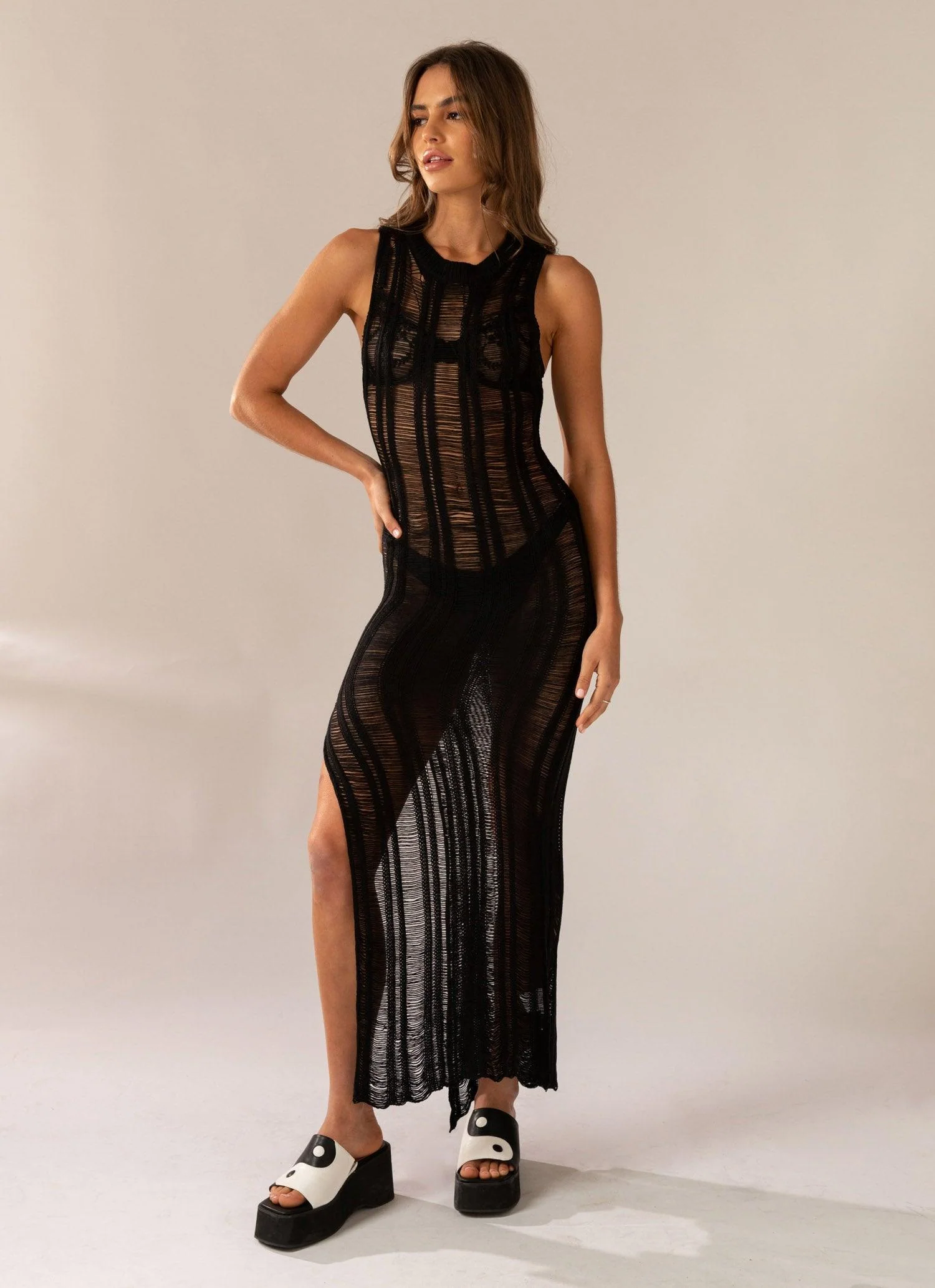 Perri Ladder Knit Maxi Dress - Black