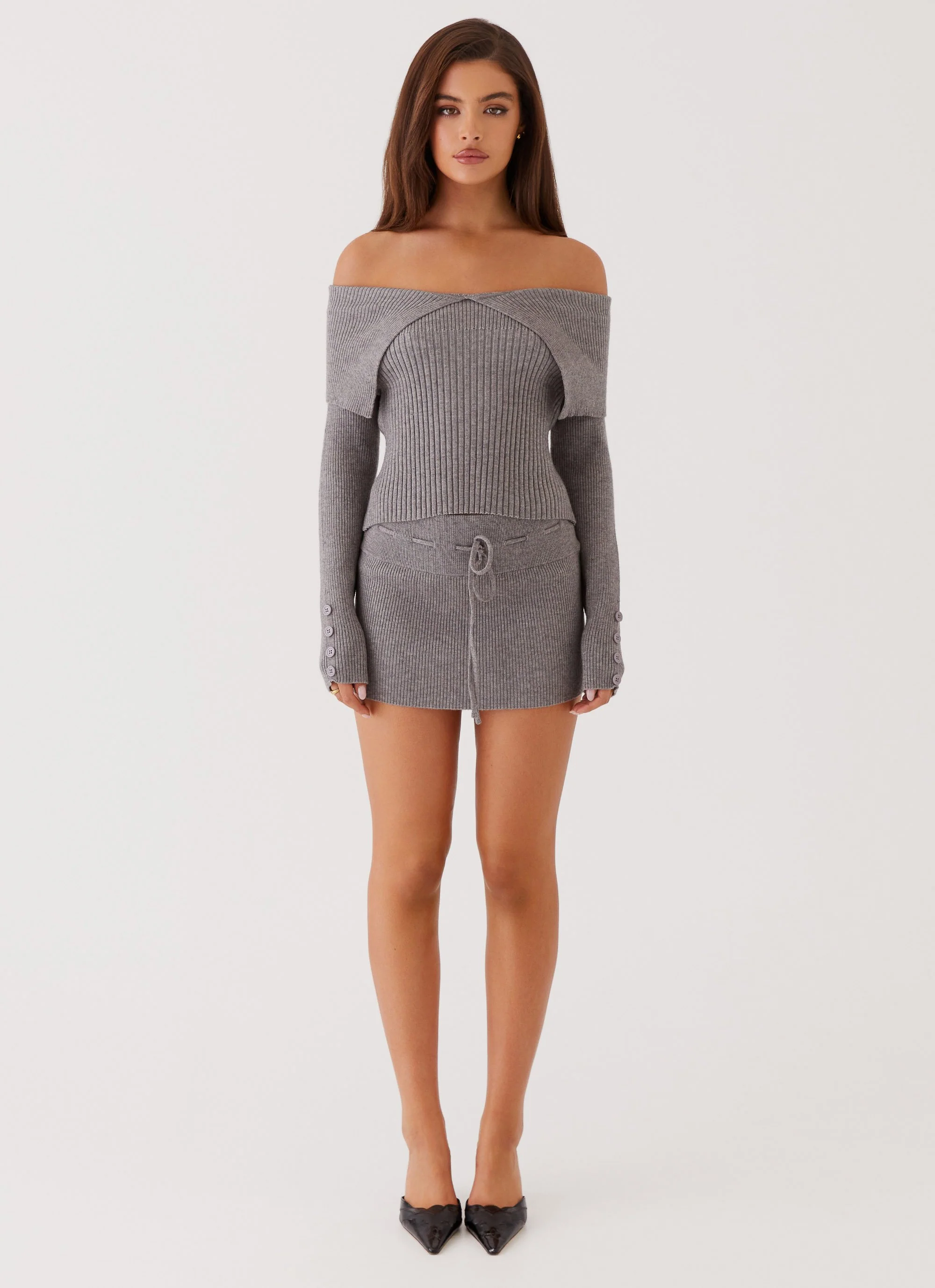 Frankie Arrow Knit Long Sleeve Top - Charcoal