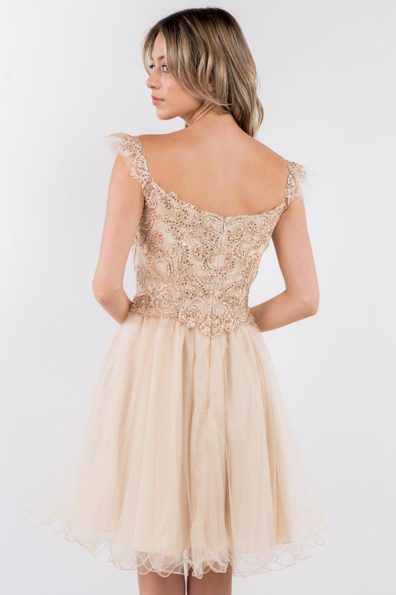 Embroidered Ruffle Short Homecoming Dress