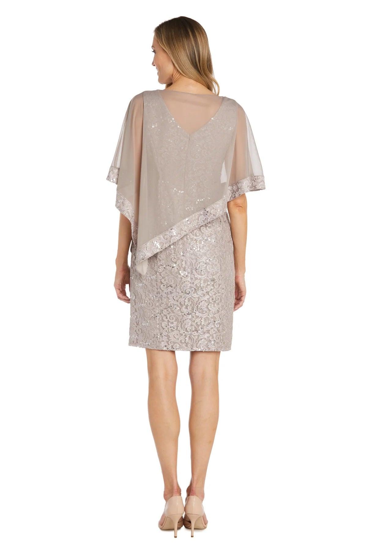 R&M Richards 2857 Short Asymmetrical Lace Poncho Cocktail Dress