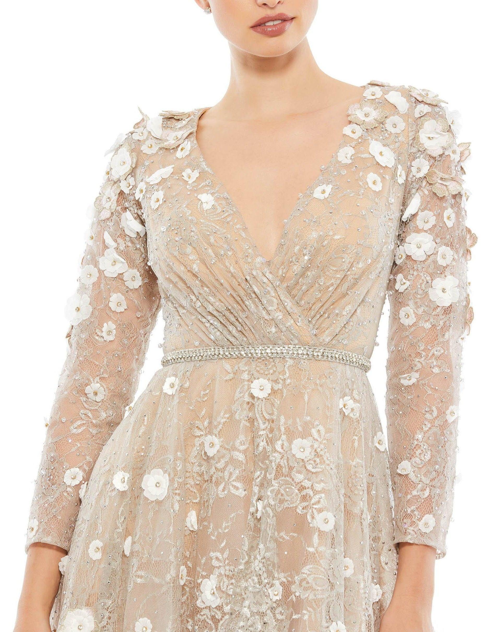 Mac Duggal Long Sleeve Floral Cocktail Dress Sale