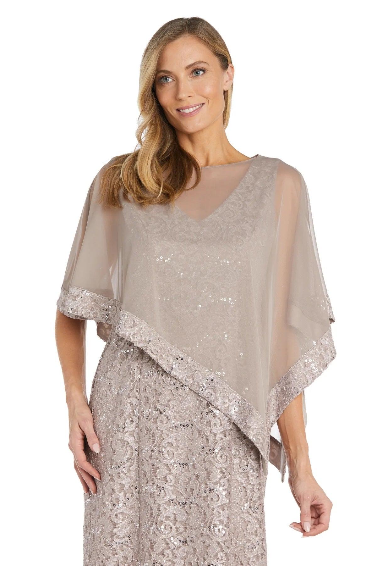 R&M Richards 2857 Short Asymmetrical Lace Poncho Cocktail Dress