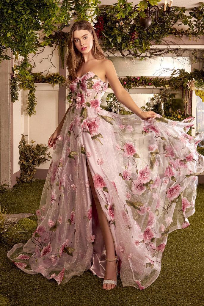 Andrea & Leo A1035 Prom Long Strapless Floral Print Ball Gown Sale