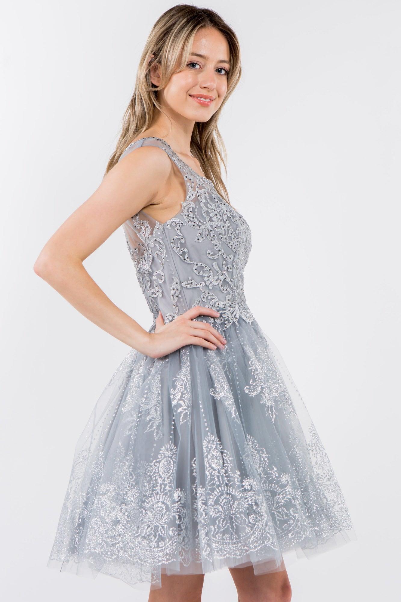 Sleeveless Glitter Short A Line Dress