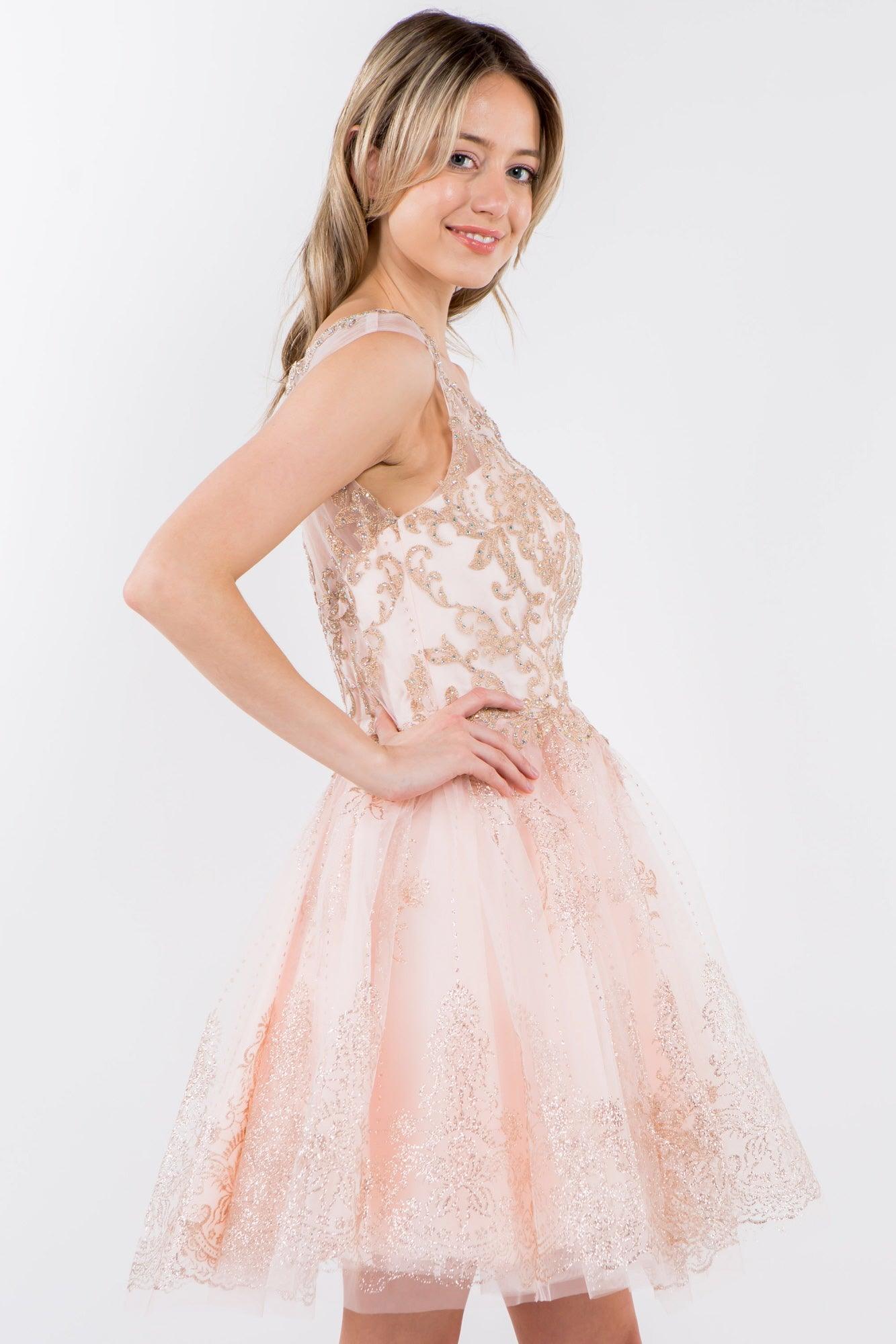 Sleeveless Glitter Short A Line Dress