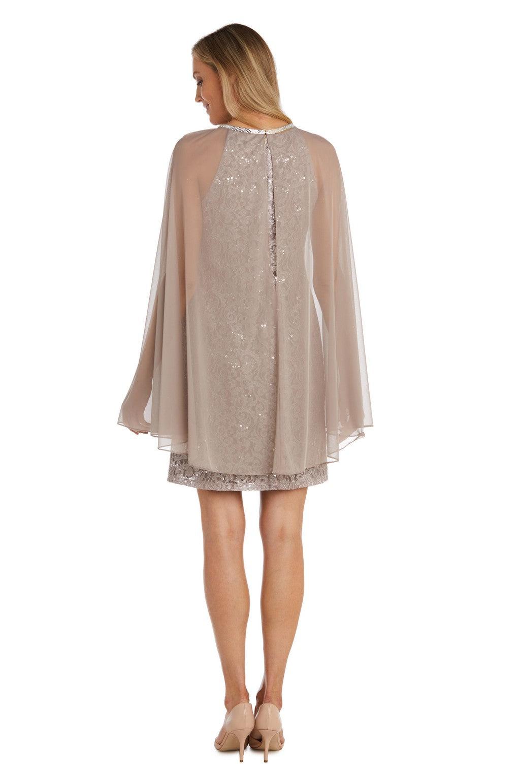 R&M Richards 2808P Plus Size Glitter Lace Cape Dress