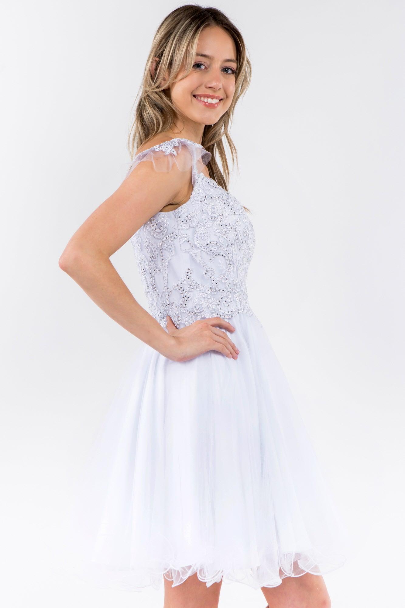 Embroidered Ruffle Short Homecoming Dress