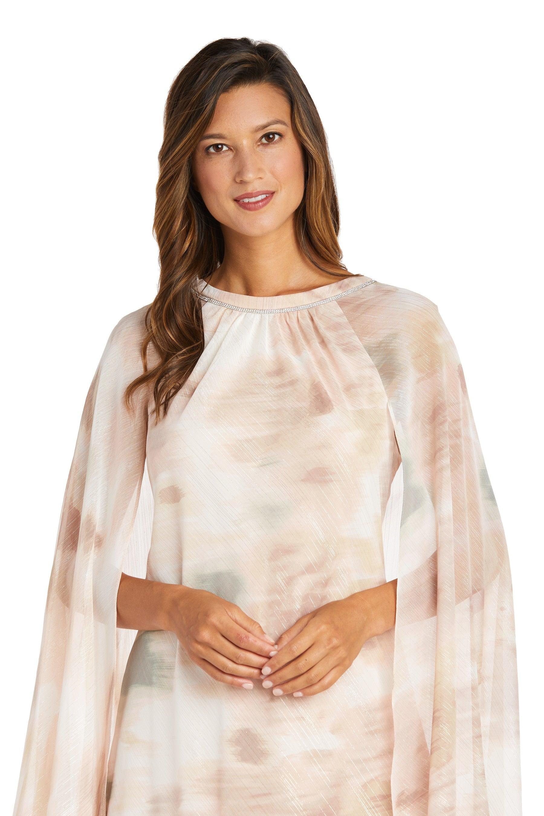 R&M Richards 9276 Short Floral Chiffon Cape Dress