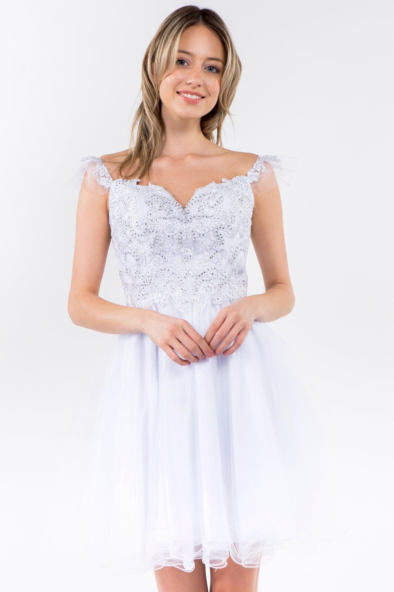 Embroidered Ruffle Short Homecoming Dress