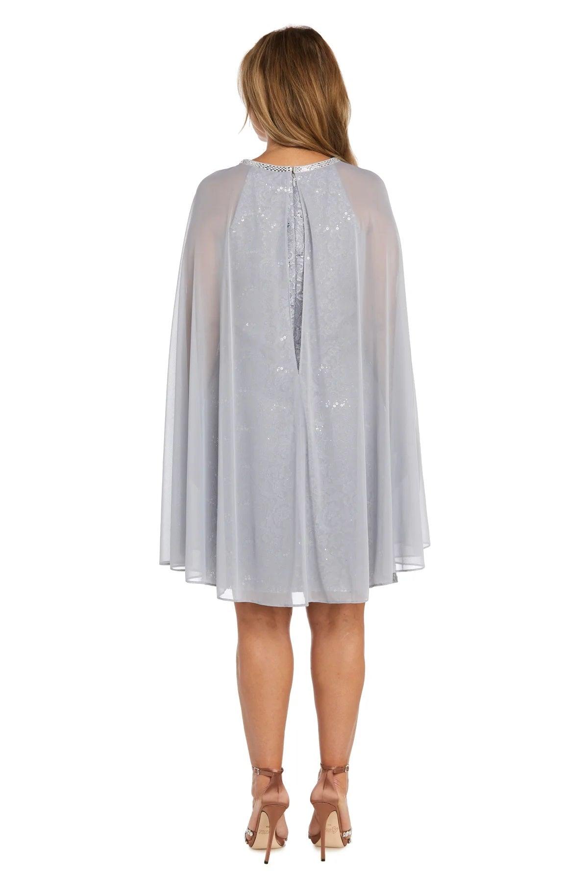 R&M Richards 2808 Short Glitter Lace Cape Cocktail Dress