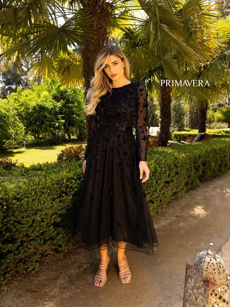 Primavera Couture Long Sleeve Tea Length Dress 11072