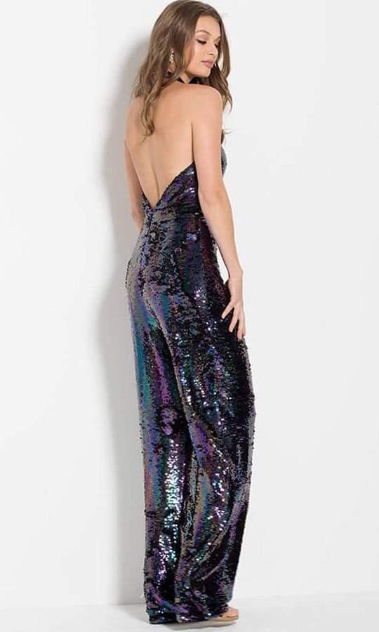 Jovani 62368 Sequined Halter Formal Jumpsuit