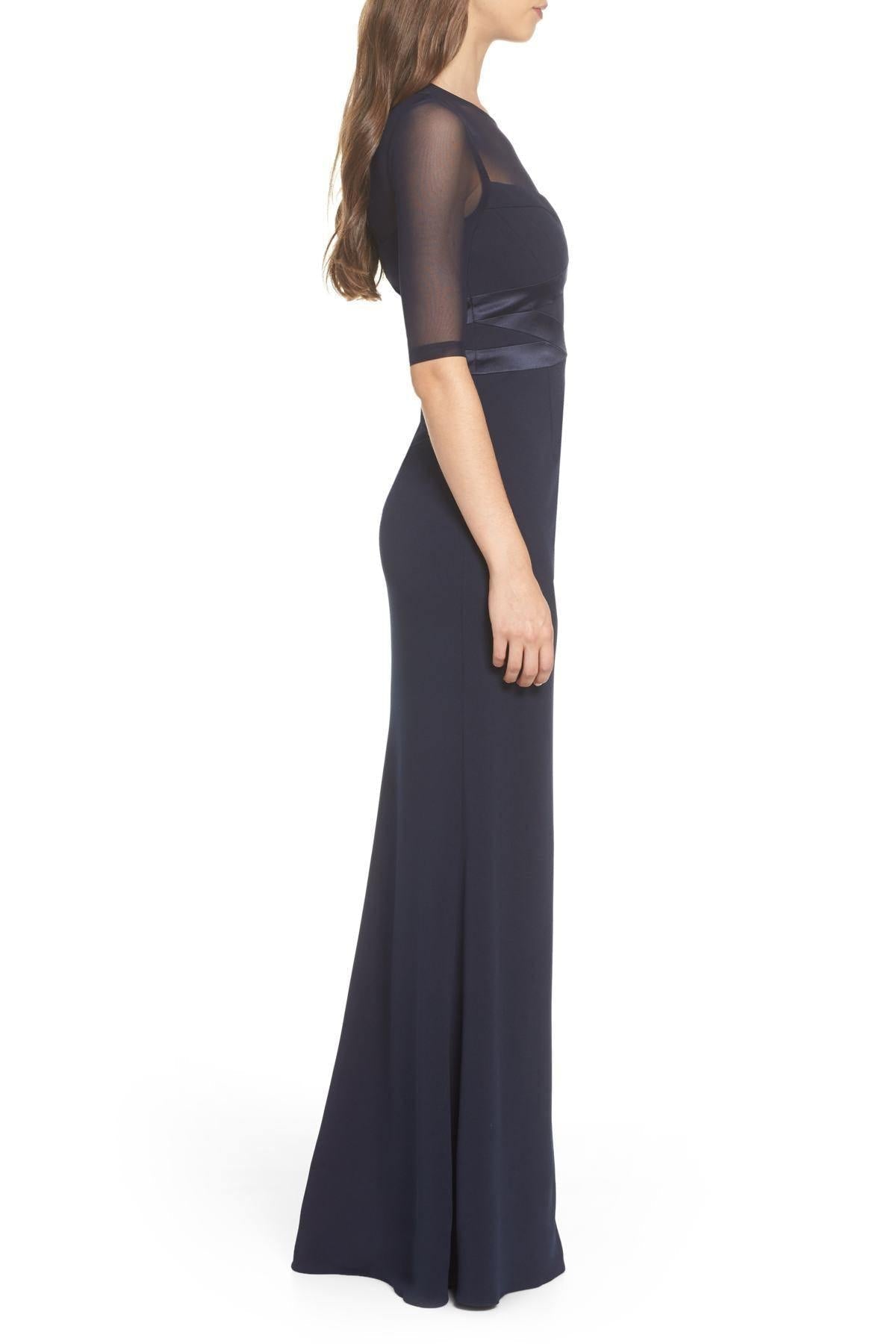 Adrianna Papell AP1E203438 Short Sleeve Banded Mesh Long Dress Sale