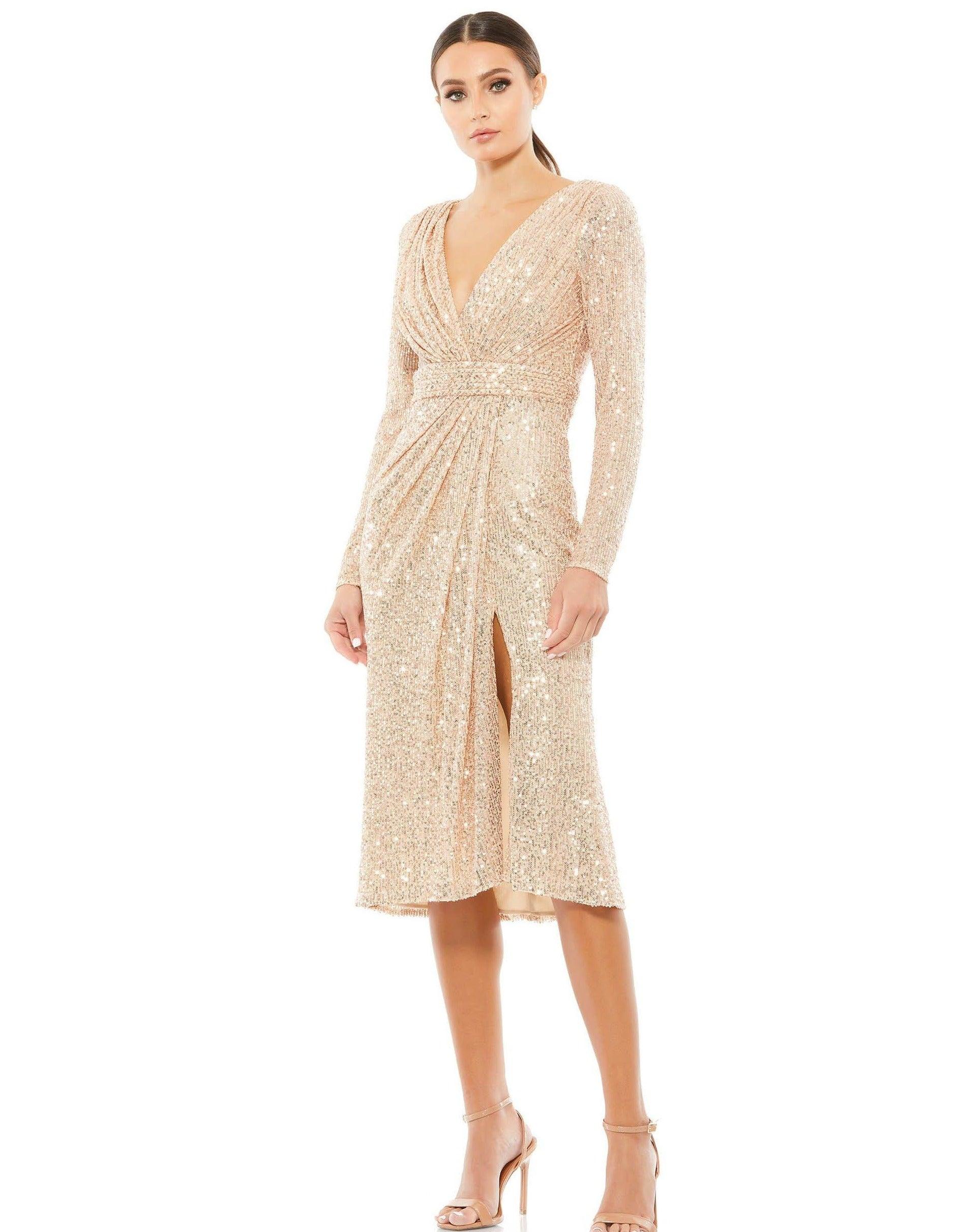 Mac Duggal 26555 Long Sleeve Sequins Cocktail Dress Sale