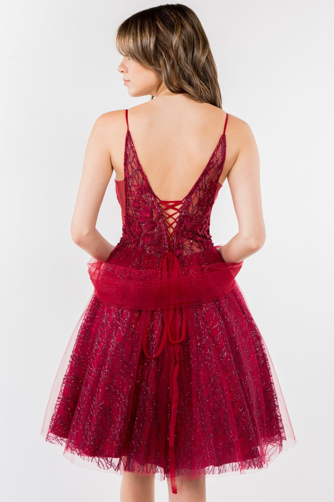 3D Floral Applique Short Homecoming Dress