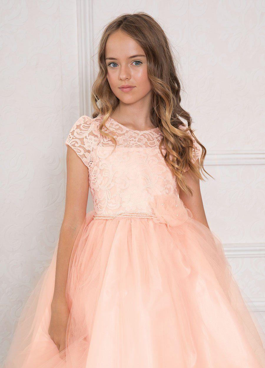 Short Sleeve Lace Bodice Flower Girl Dress