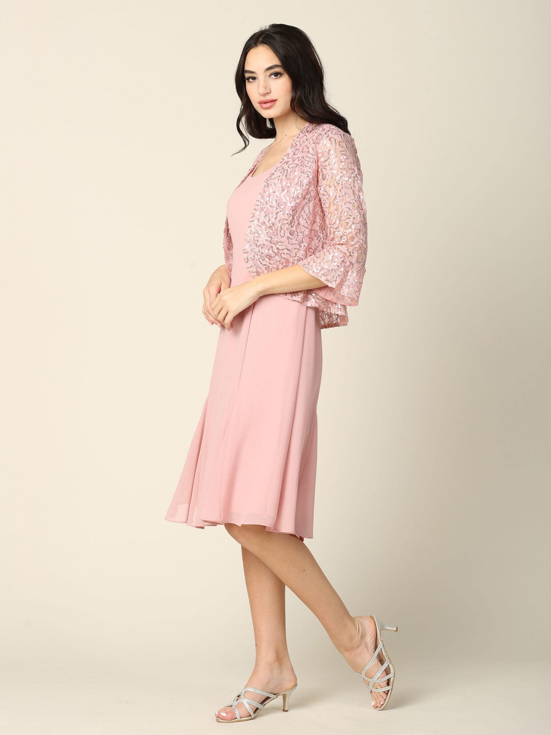 Short Mother of the Bride Two Piece Set Jacket Dress
