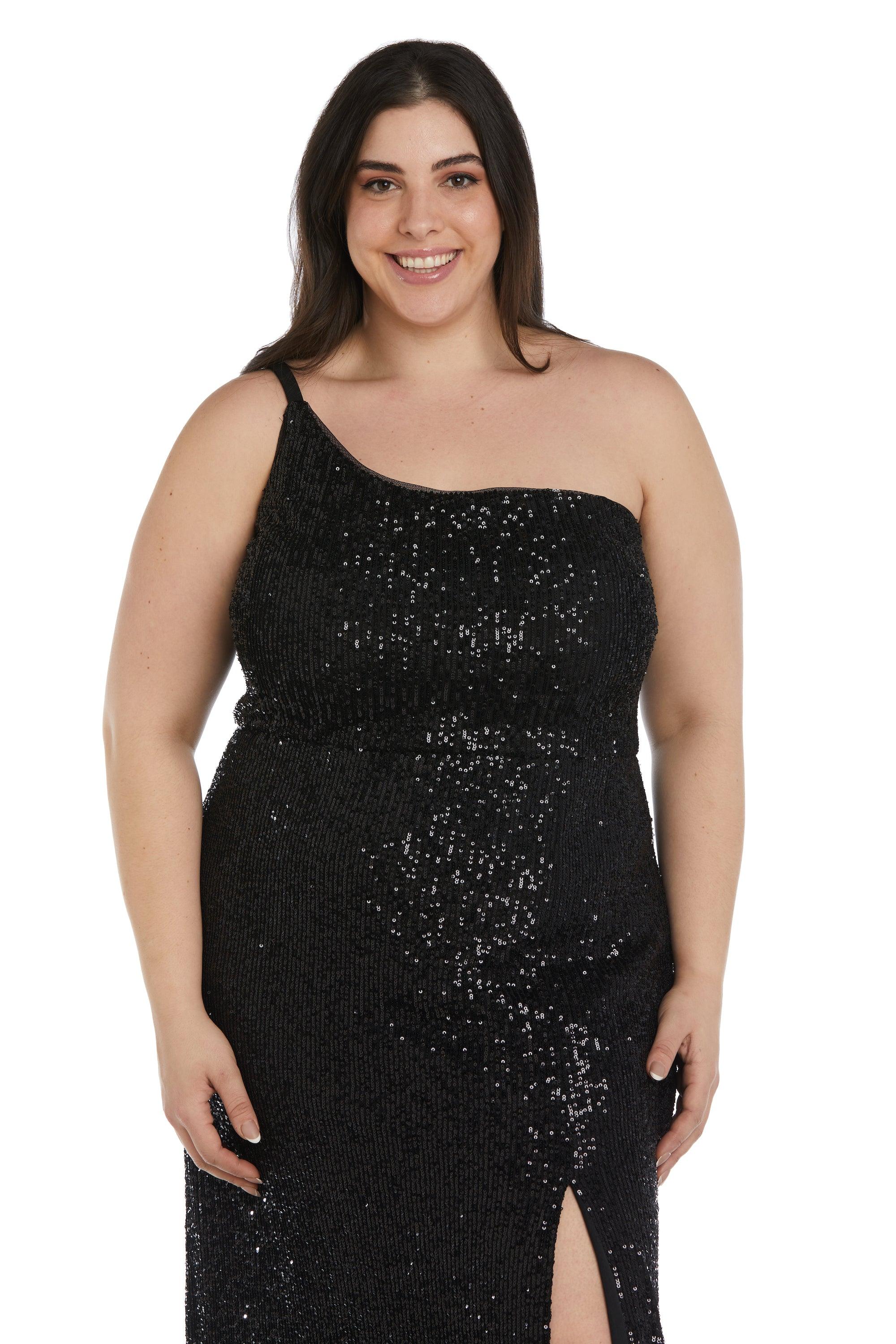 Nightway Long One Shoulder Plus Size Gown 22121W