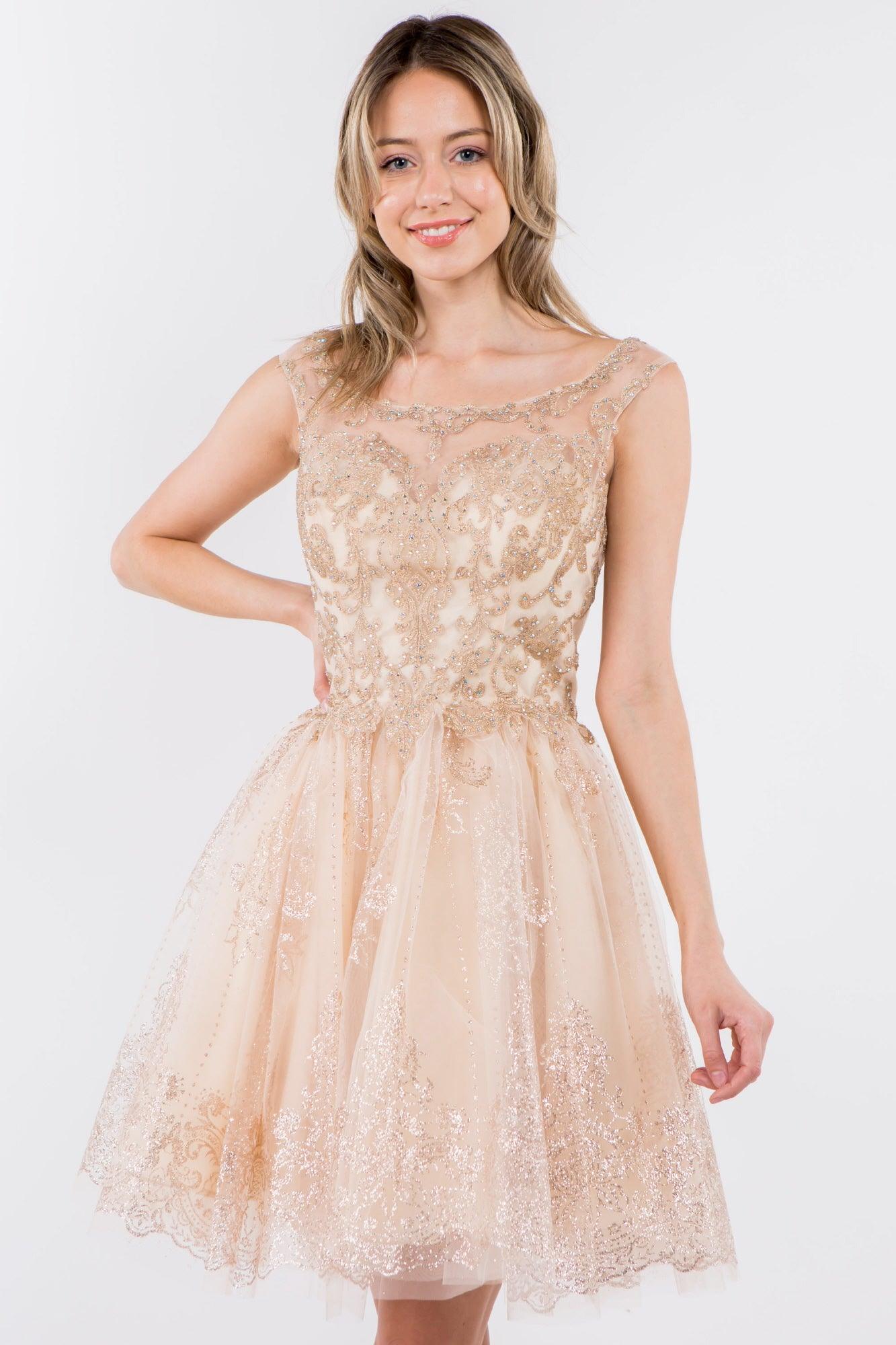 Sleeveless Glitter Short A Line Dress