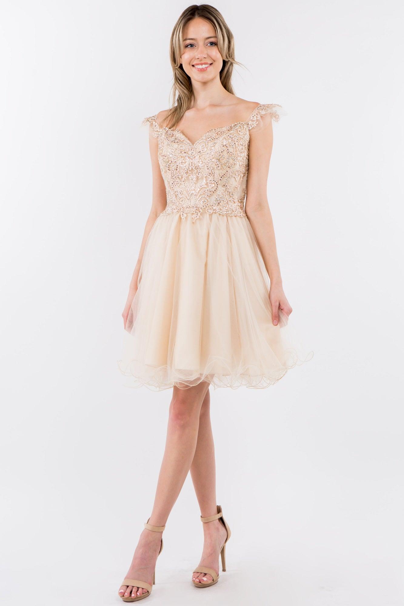 Embroidered Ruffle Short Homecoming Dress