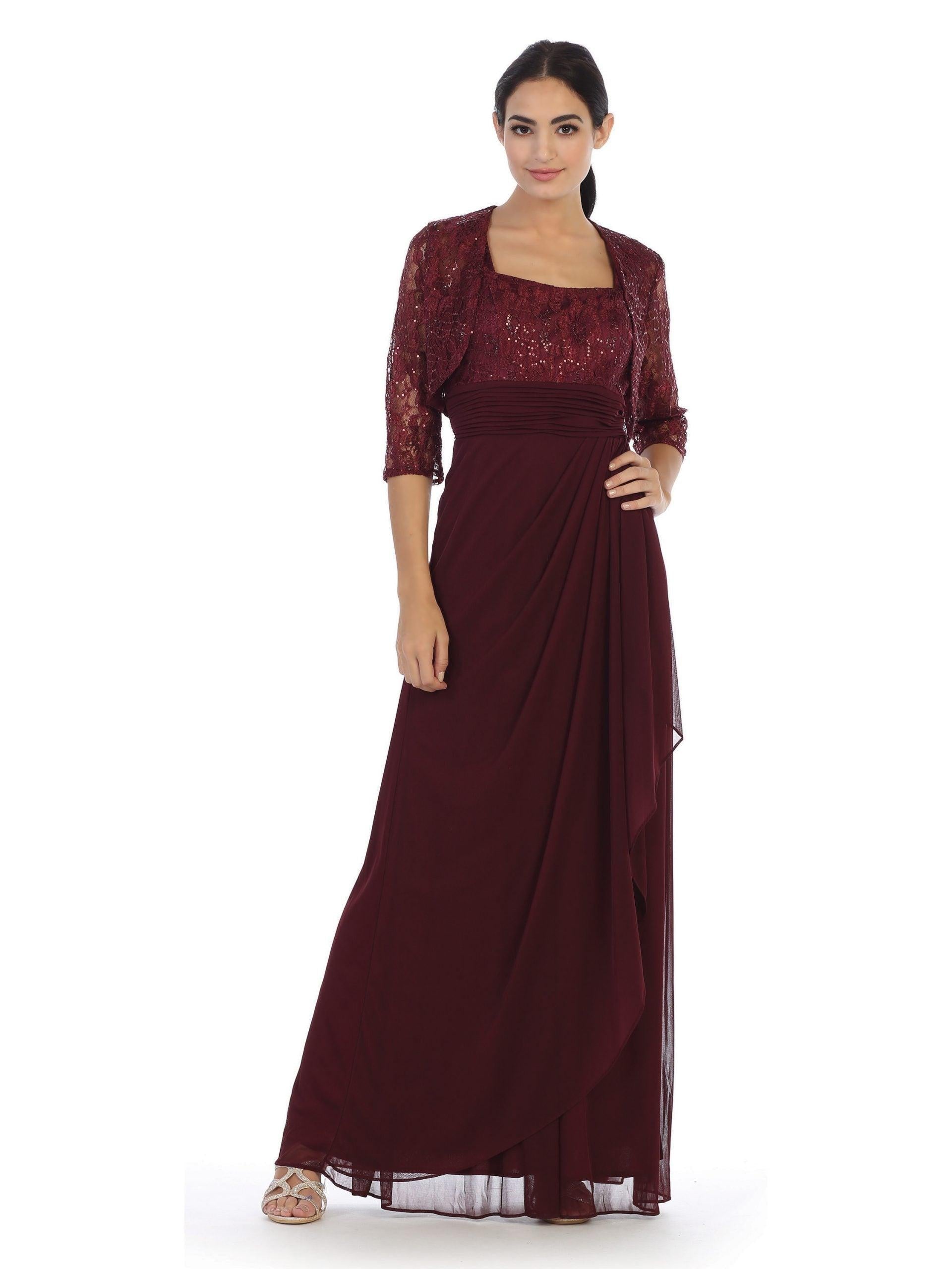 Long Mother of the Bride Lace Chiffon Jacket Dress