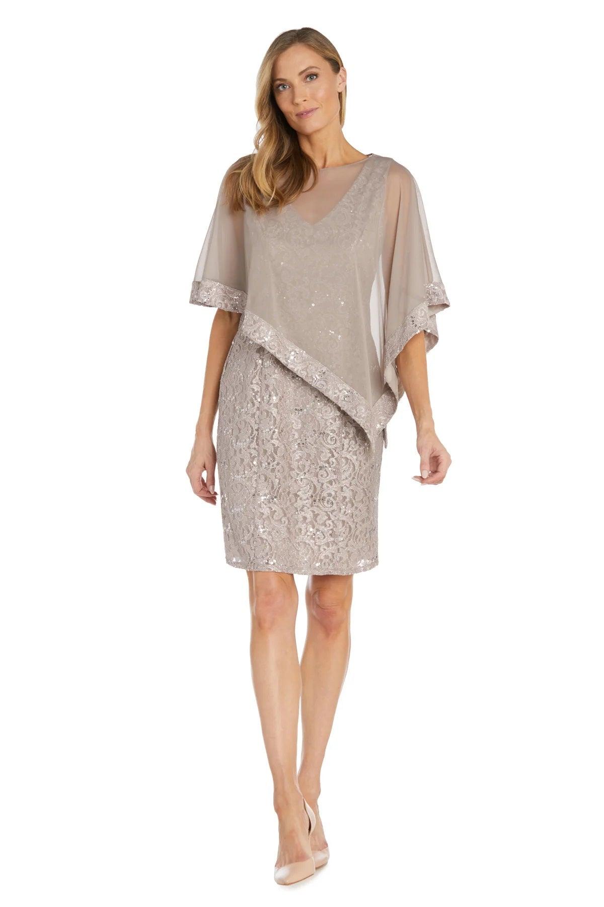 R&M Richards 2857 Short Asymmetrical Lace Poncho Cocktail Dress