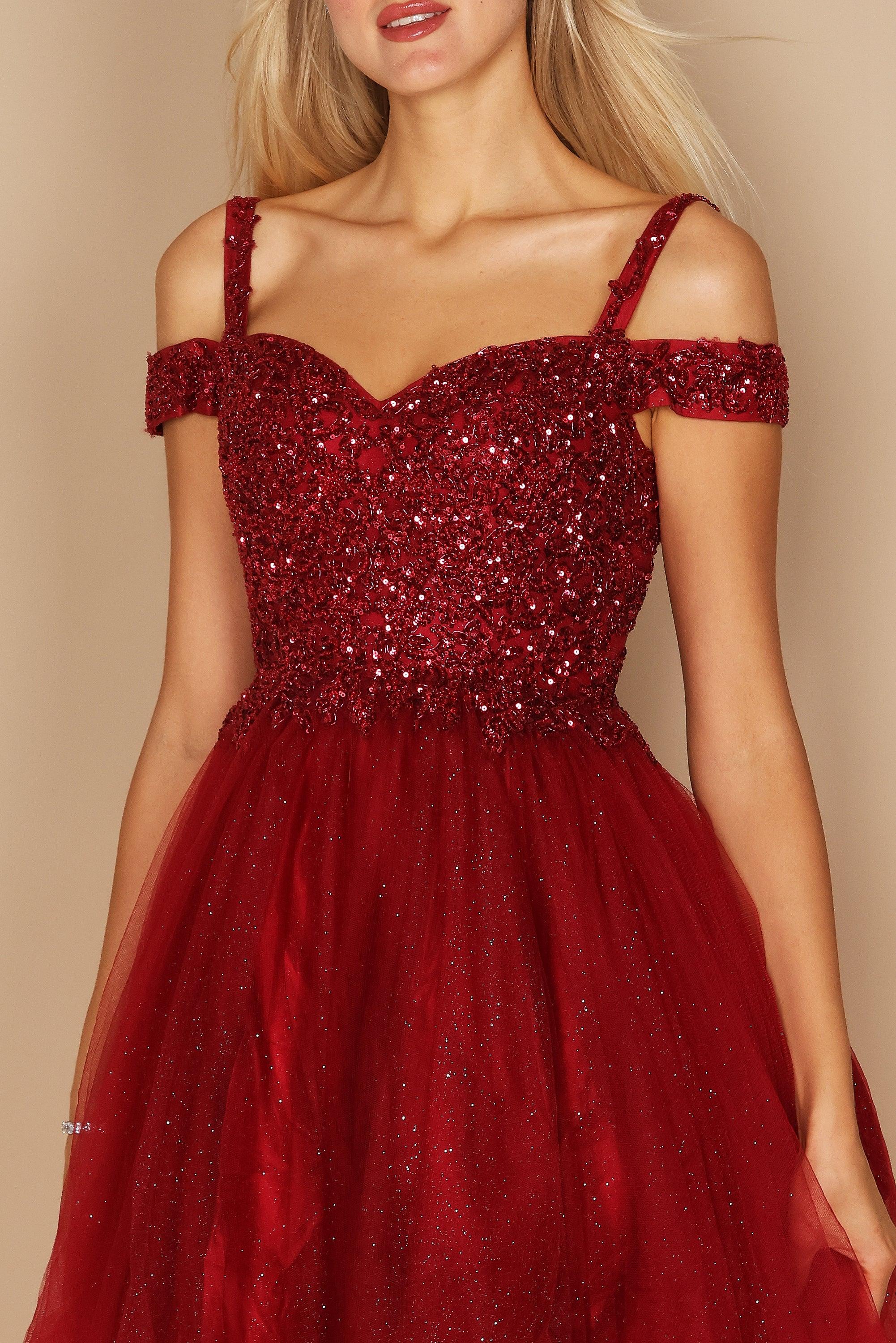 Dylan & Davids Short Sparkle Off Shoulder Prom Dress