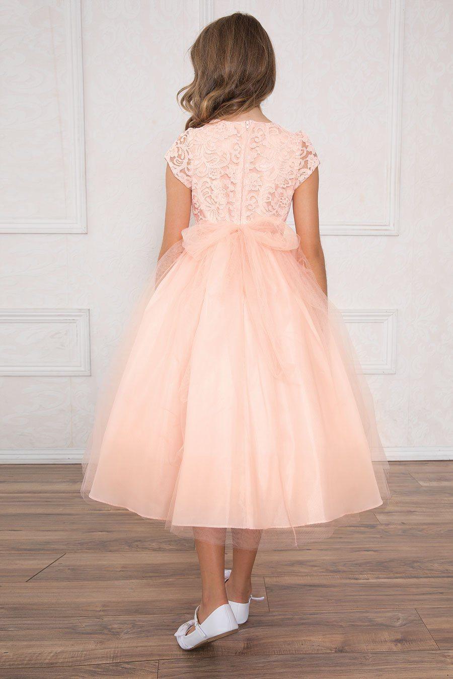 Short Sleeve Lace Bodice Flower Girl Dress