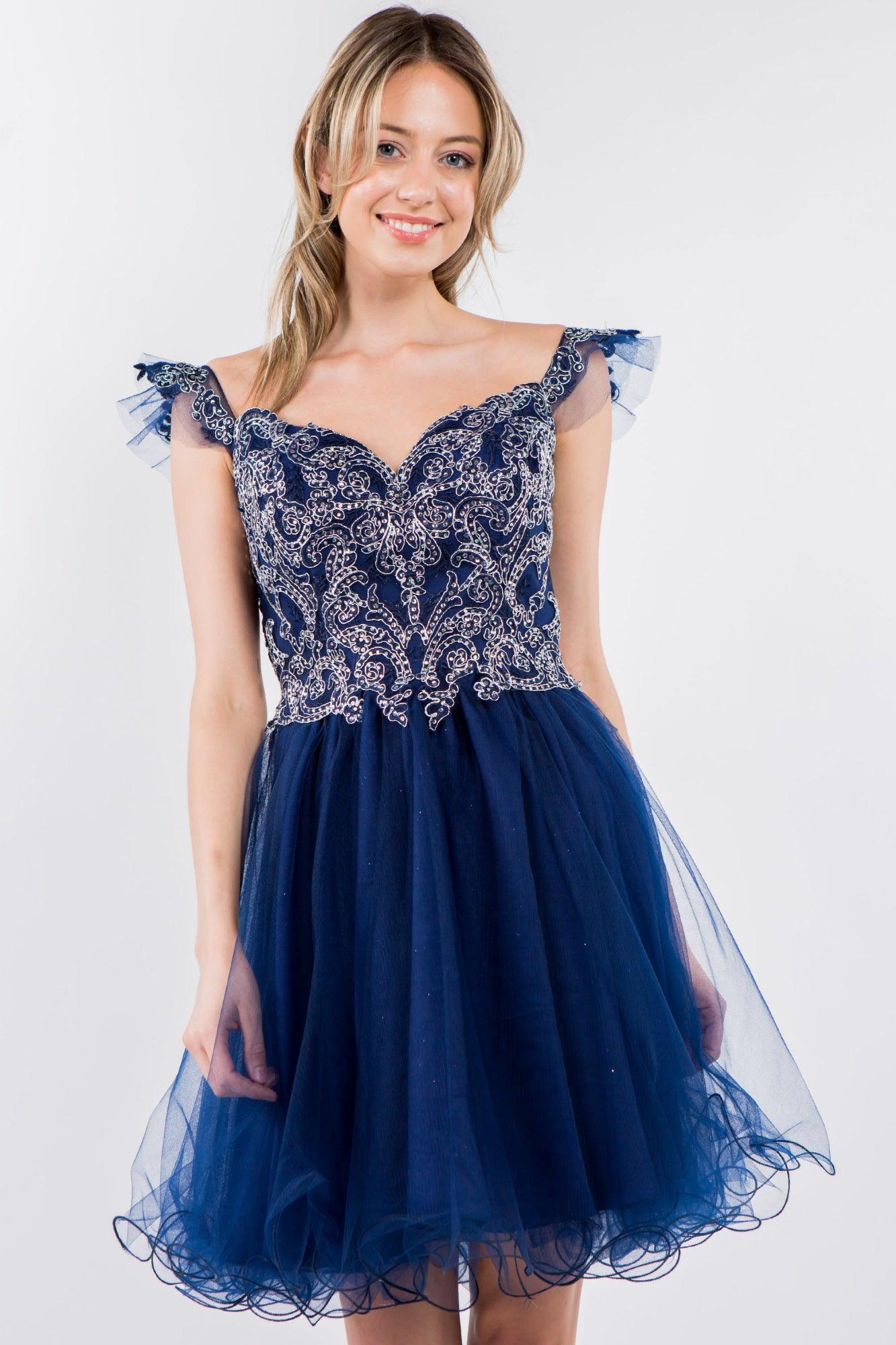 Embroidered Ruffle Short Homecoming Dress