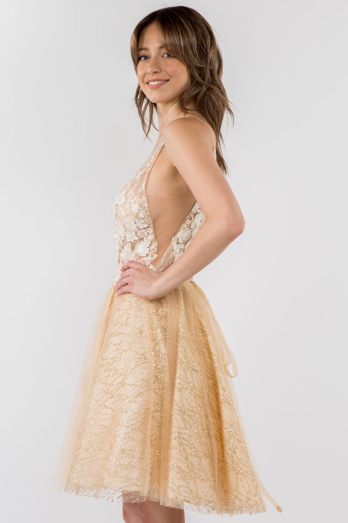 3D Floral Applique Short Homecoming Dress