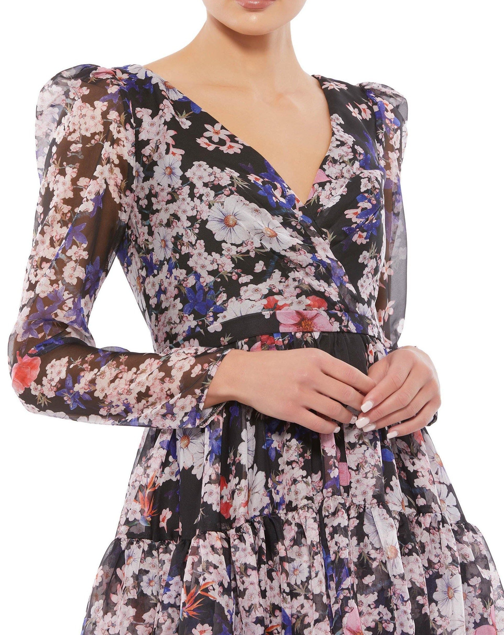 Mac Duggal 55423 Long Sleeve Floral Cocktail Dress