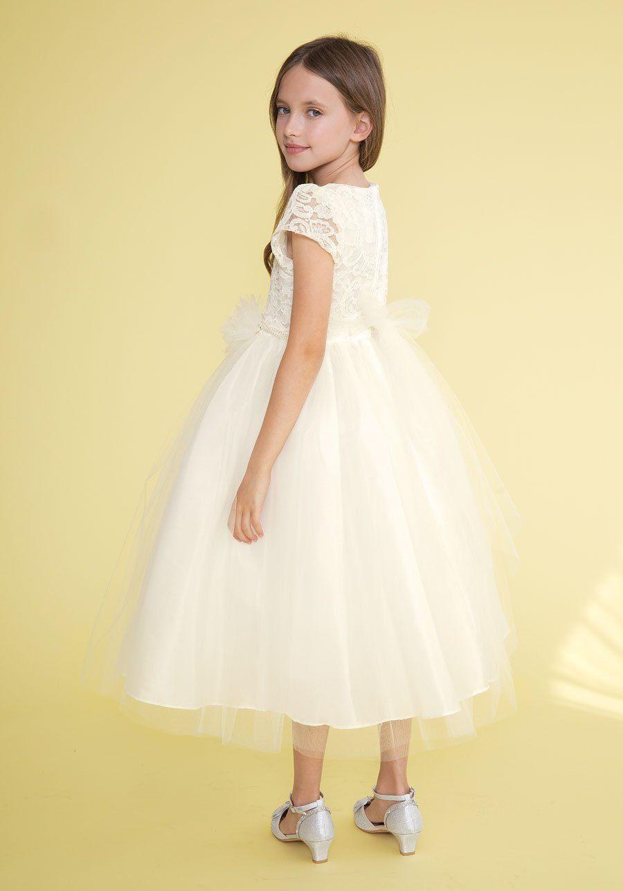 Short Sleeve Lace Bodice Flower Girl Dress