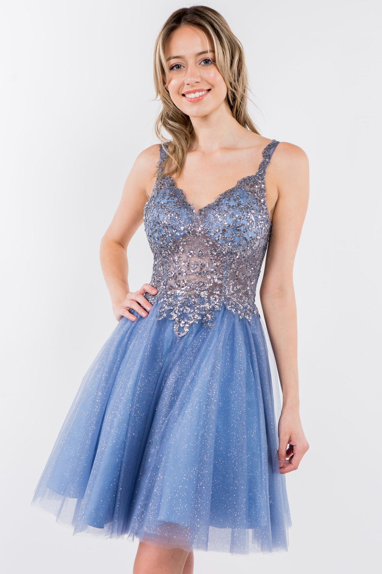 Sheer Bodice Short Homecoming Dress