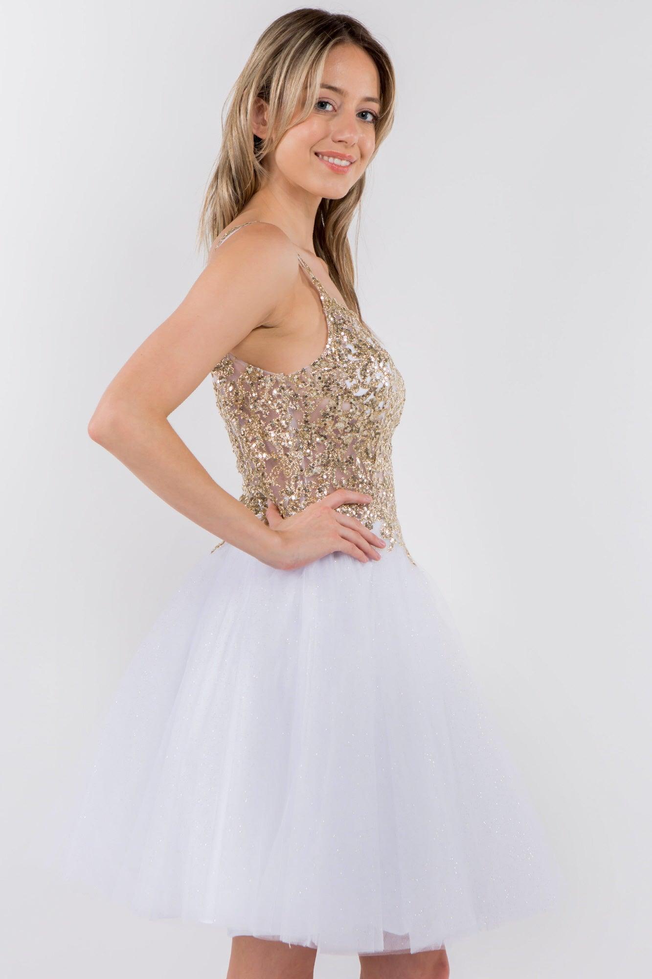 Sheer Bodice Short Homecoming Dress
