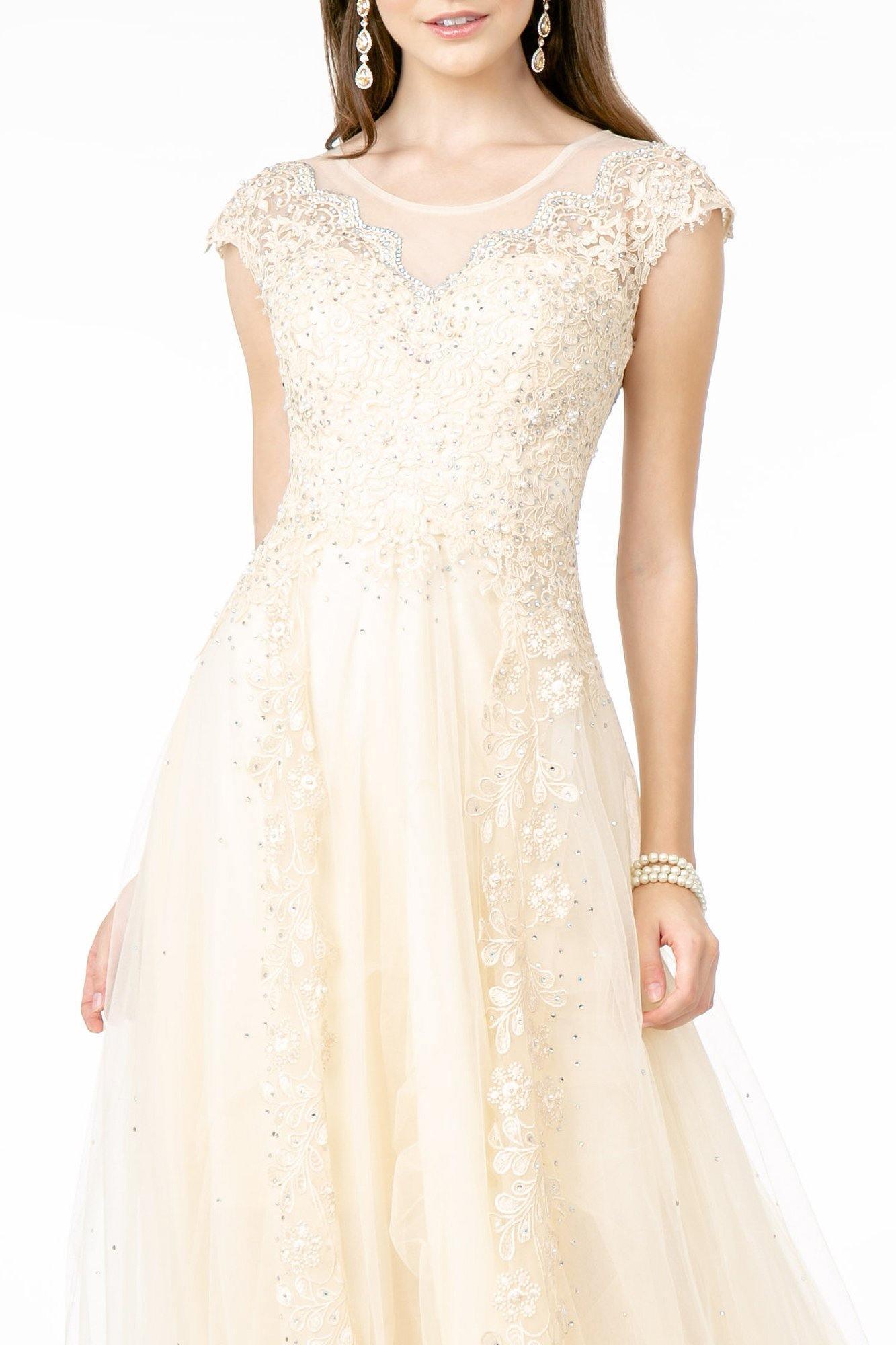 Embroidered Mesh A-Line Long Dress Sale