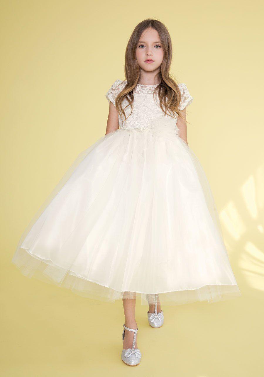 Short Sleeve Lace Bodice Flower Girl Dress