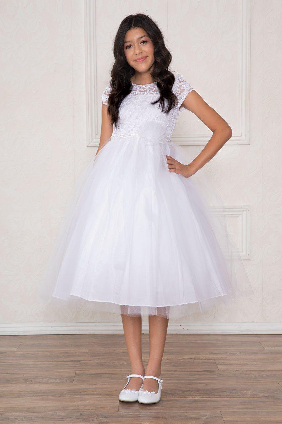 Short Sleeve Lace Bodice Flower Girl Dress