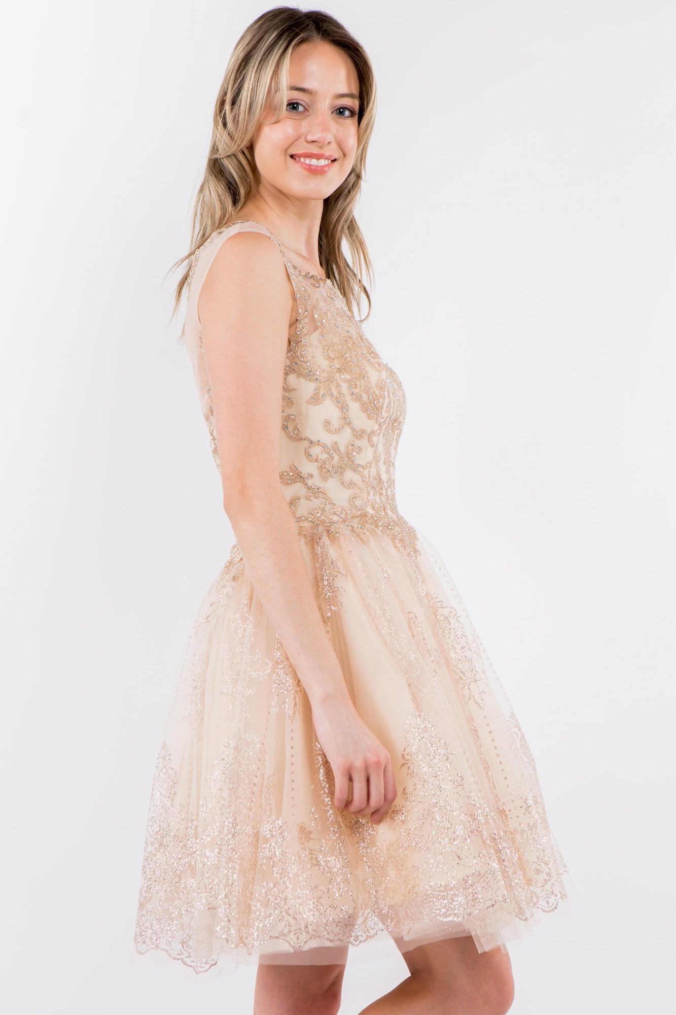 Sleeveless Glitter Short A Line Dress