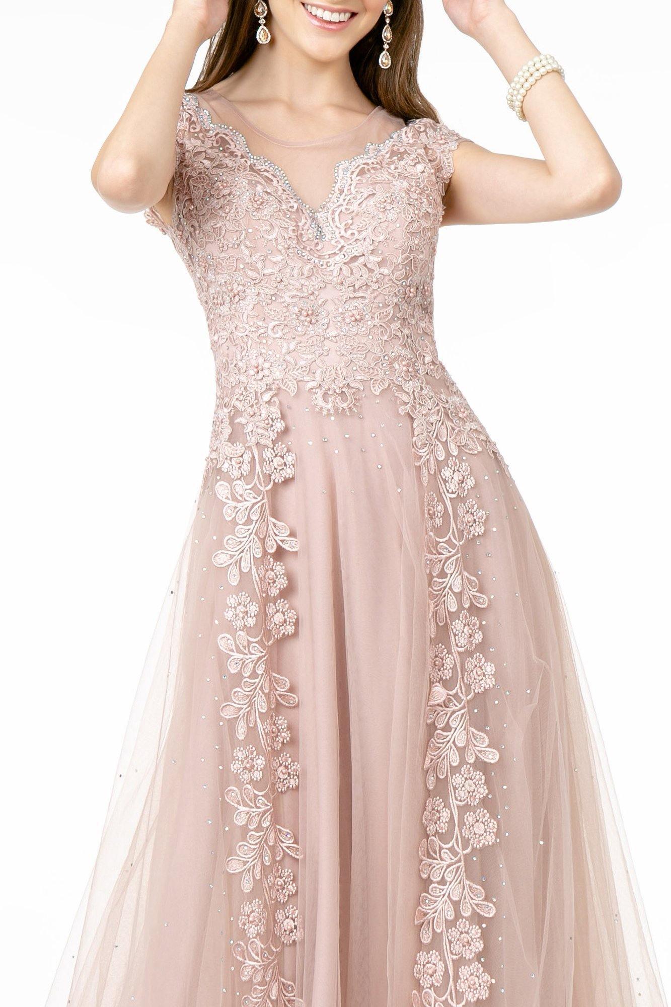 Embroidered Mesh A-Line Long Dress Sale