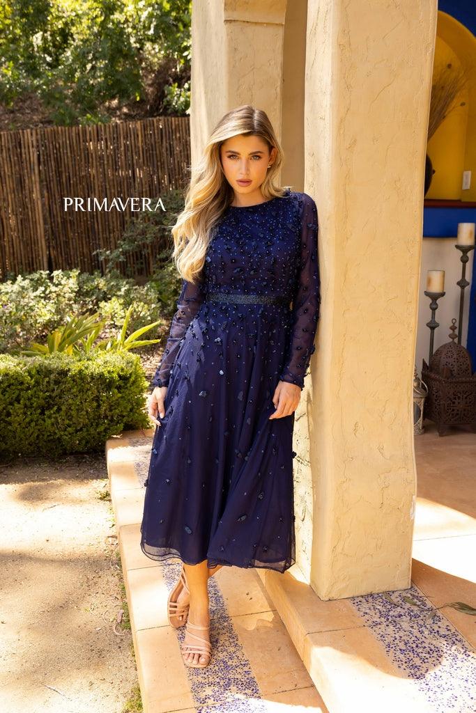 Primavera Couture Long Sleeve Tea Length Dress 11072