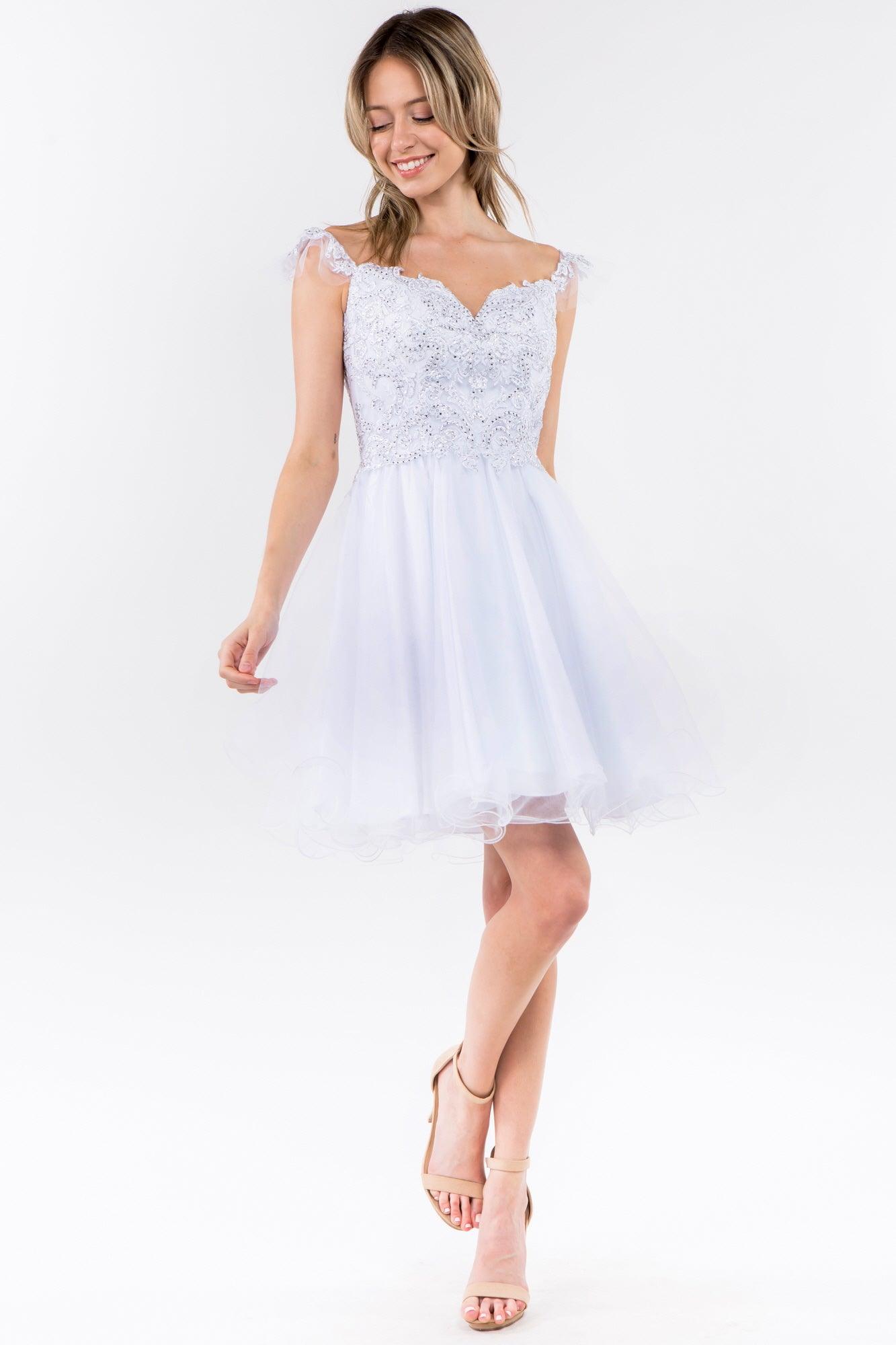 Embroidered Ruffle Short Homecoming Dress