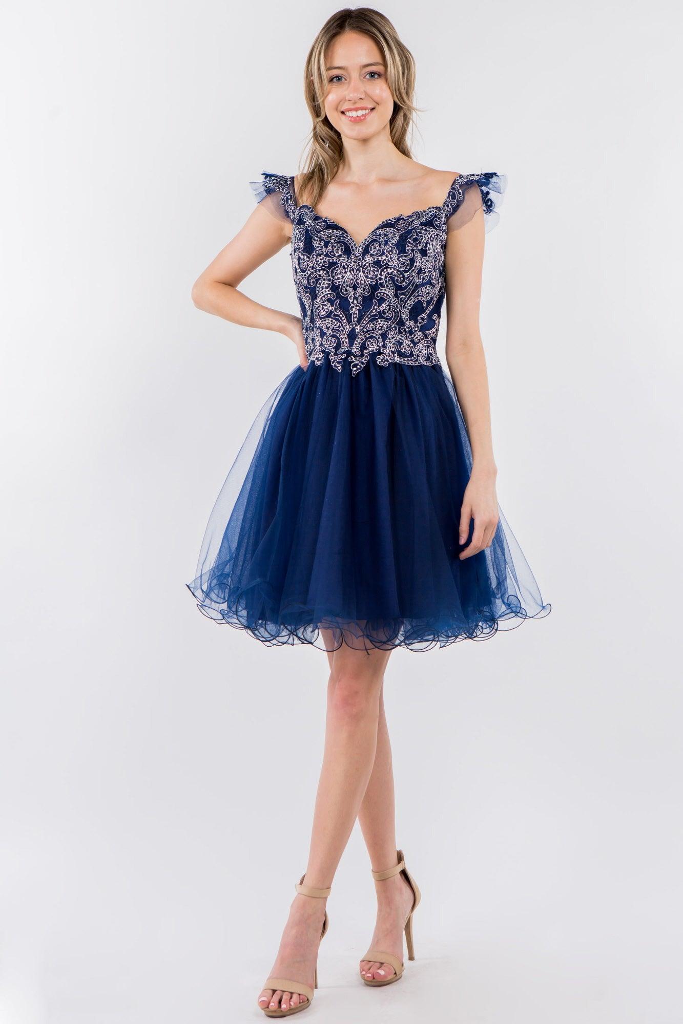 Embroidered Ruffle Short Homecoming Dress