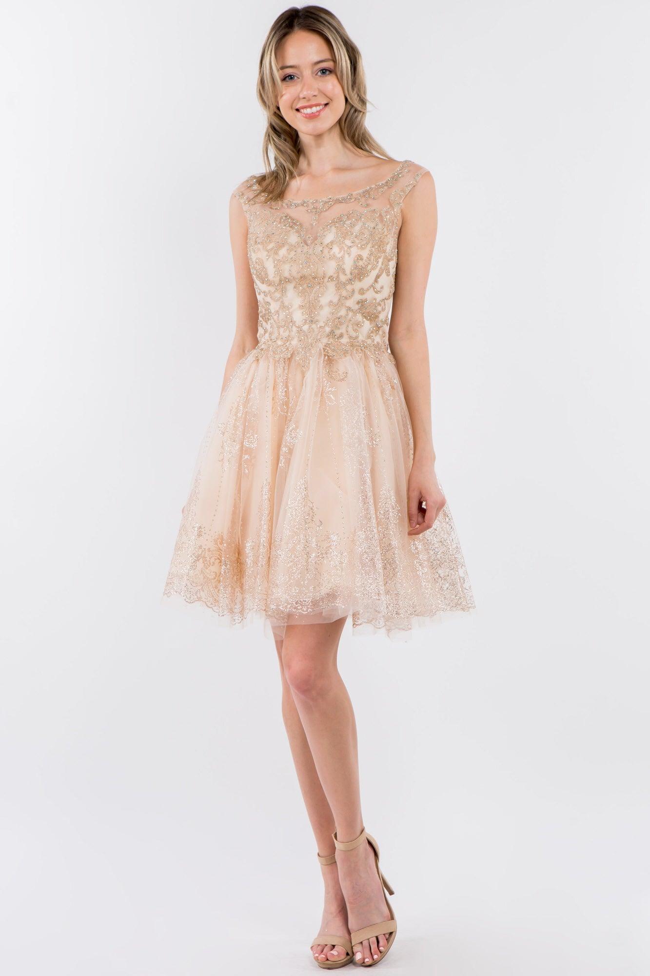 Sleeveless Glitter Short A Line Dress