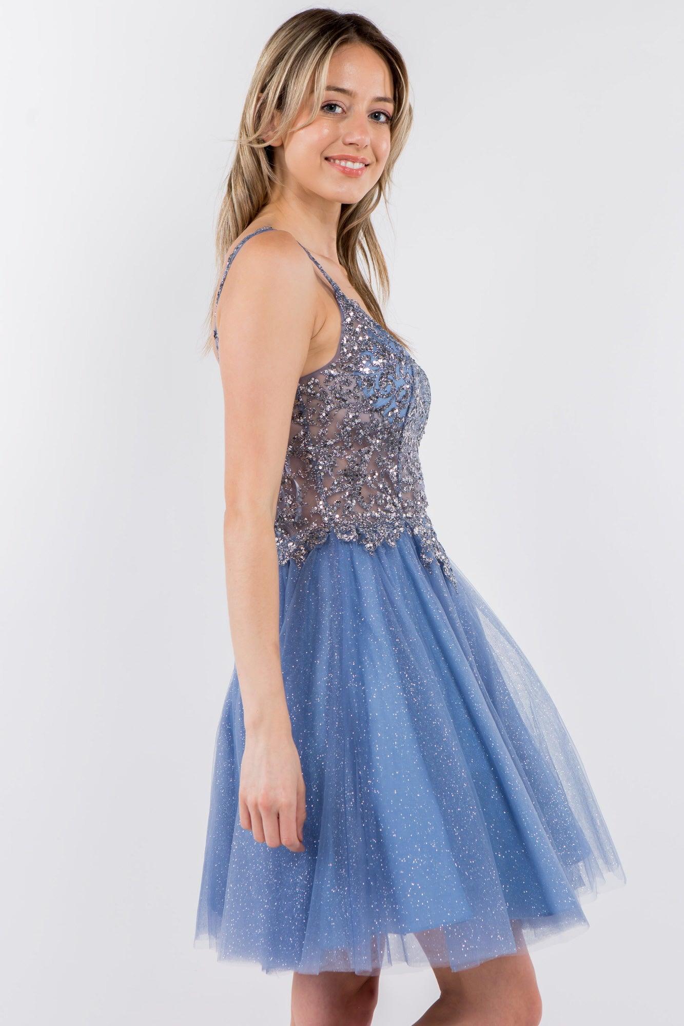 Sheer Bodice Short Homecoming Dress