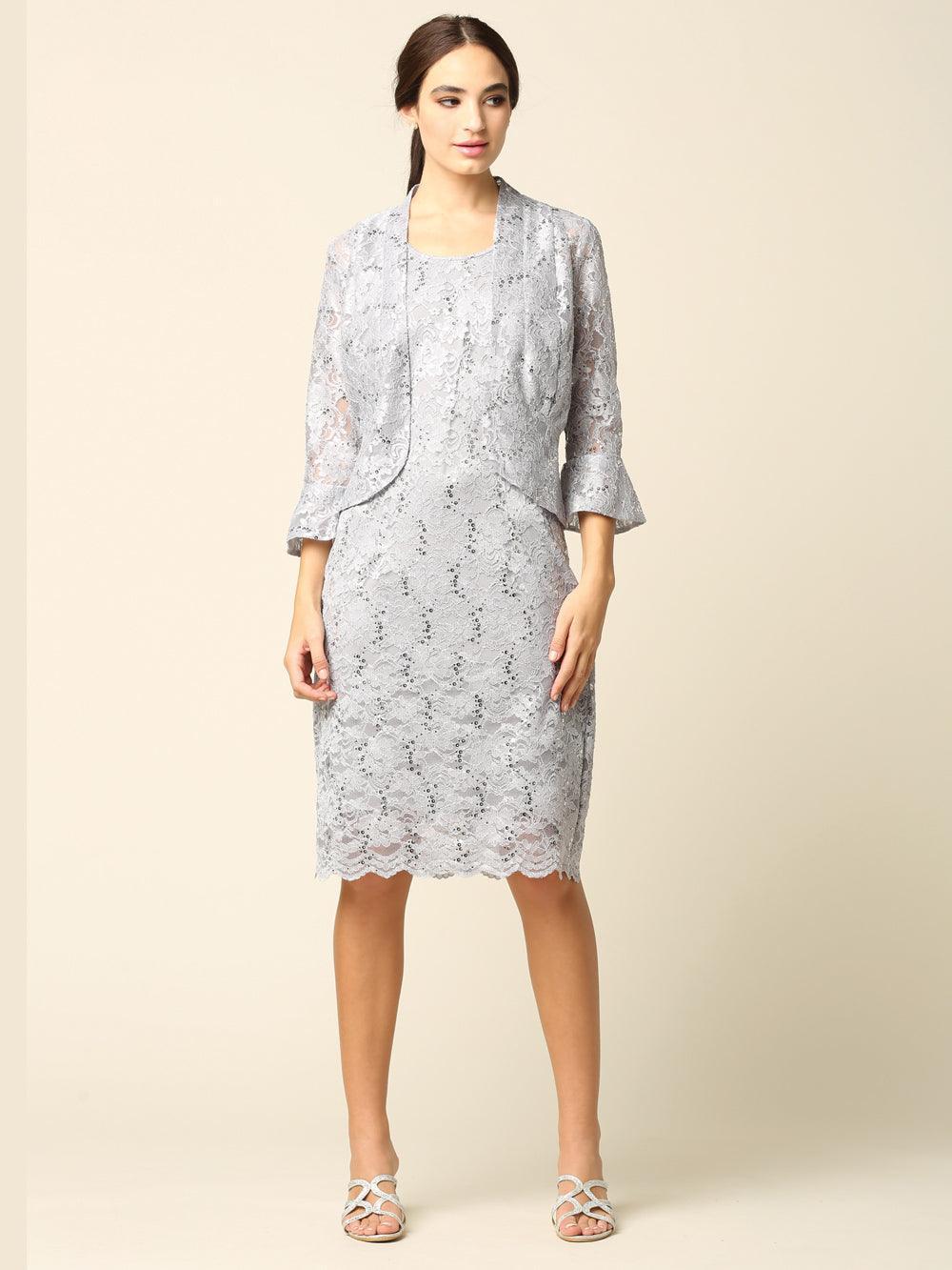 Short Mother of the Bride 2 Piece Lace Jacket Dress