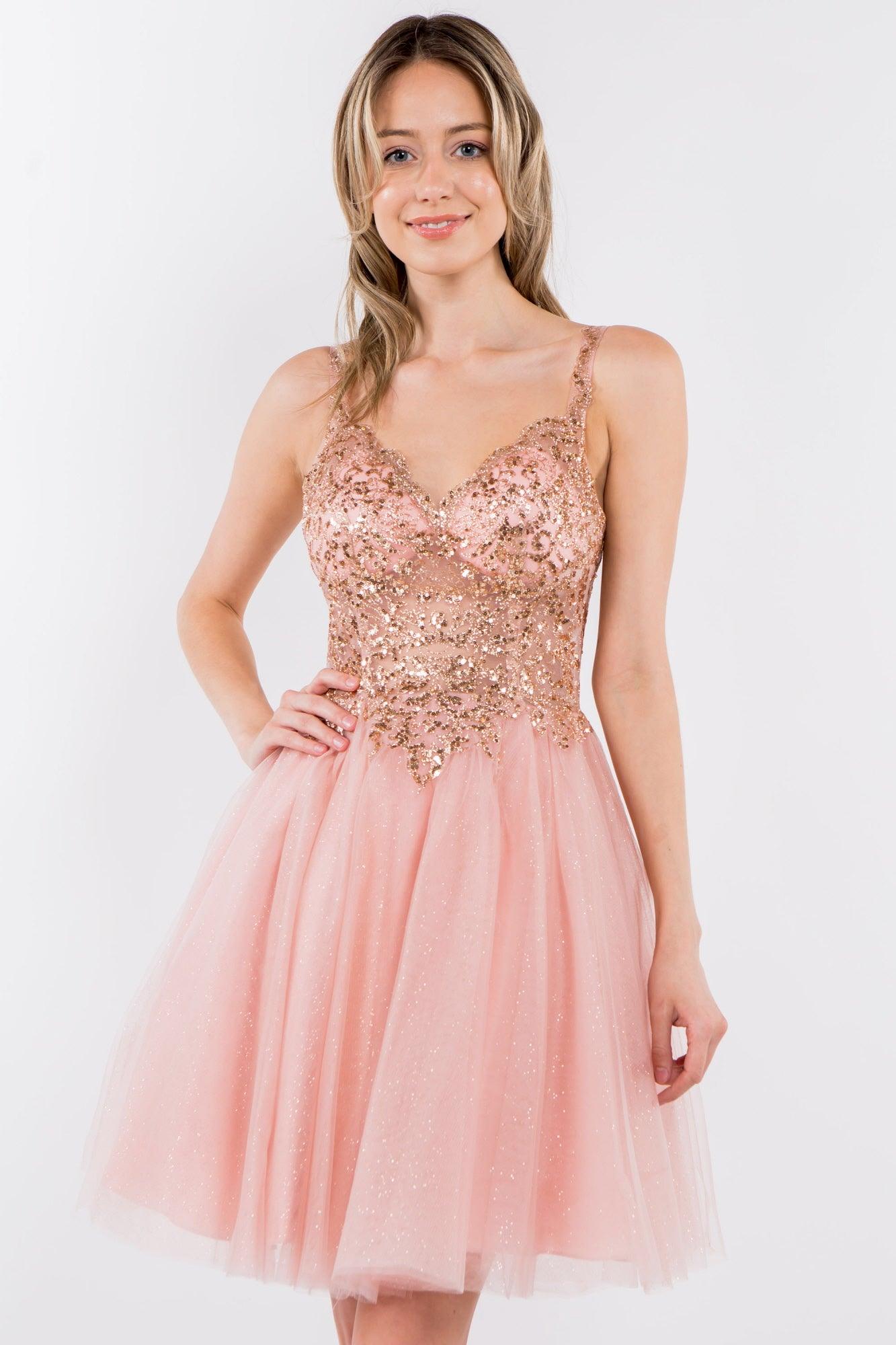 Sheer Bodice Short Homecoming Dress
