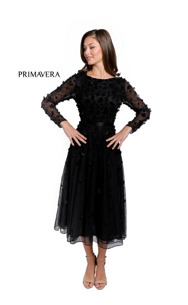 Primavera Couture Long Sleeve Tea Length Dress 11072