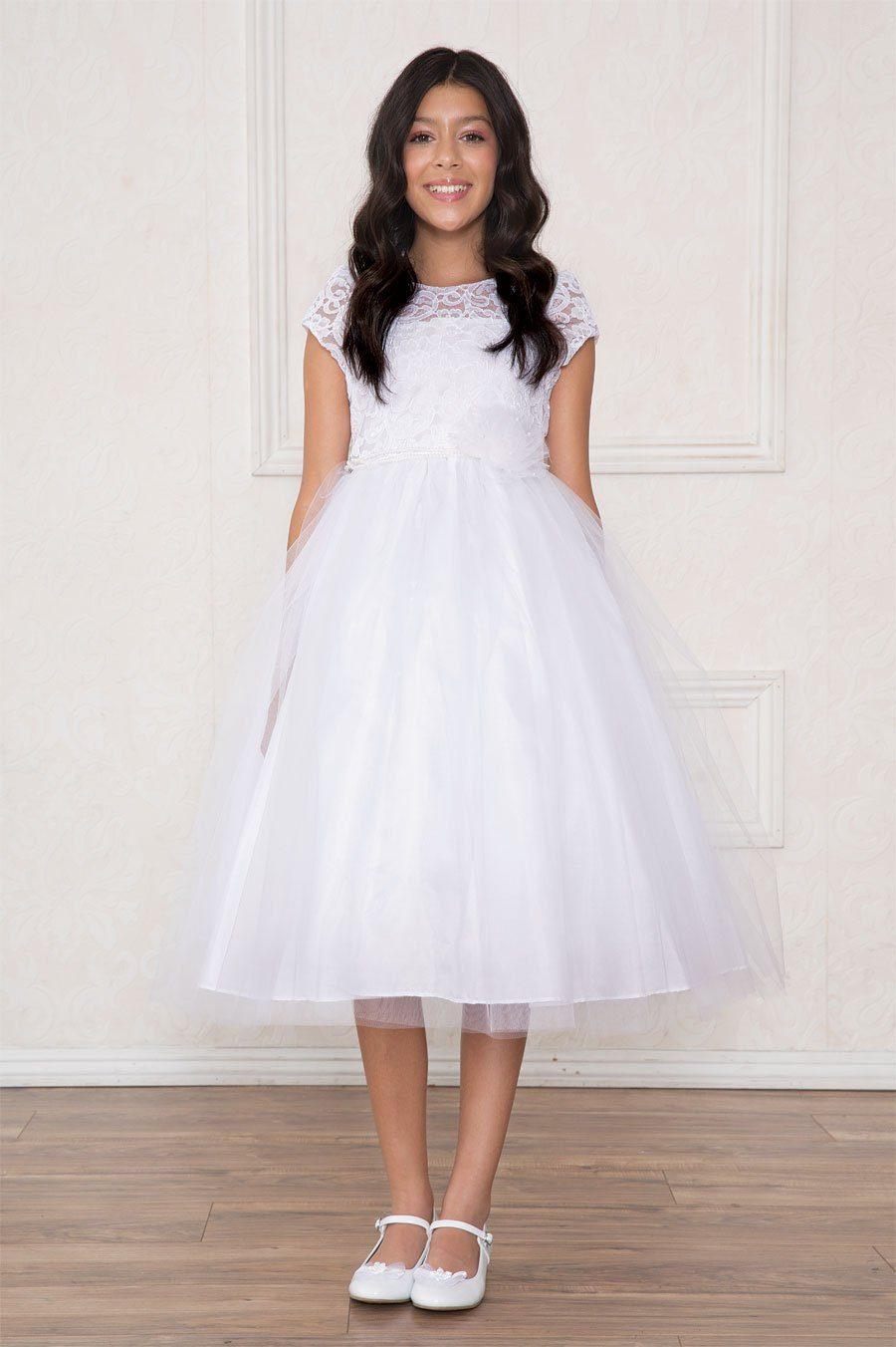 Short Sleeve Lace Bodice Flower Girl Dress